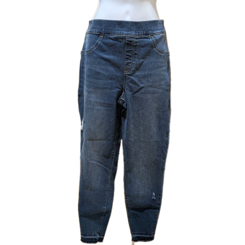 Spanx Jean Leggings Large Blue Distressed Ankle Skinny Medium Wash
